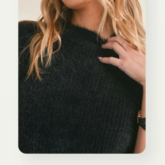 NWOT Sadie & Sage Rudy Ribbed Short Sleeve Sweater Black Medium - Picture 5 of 10